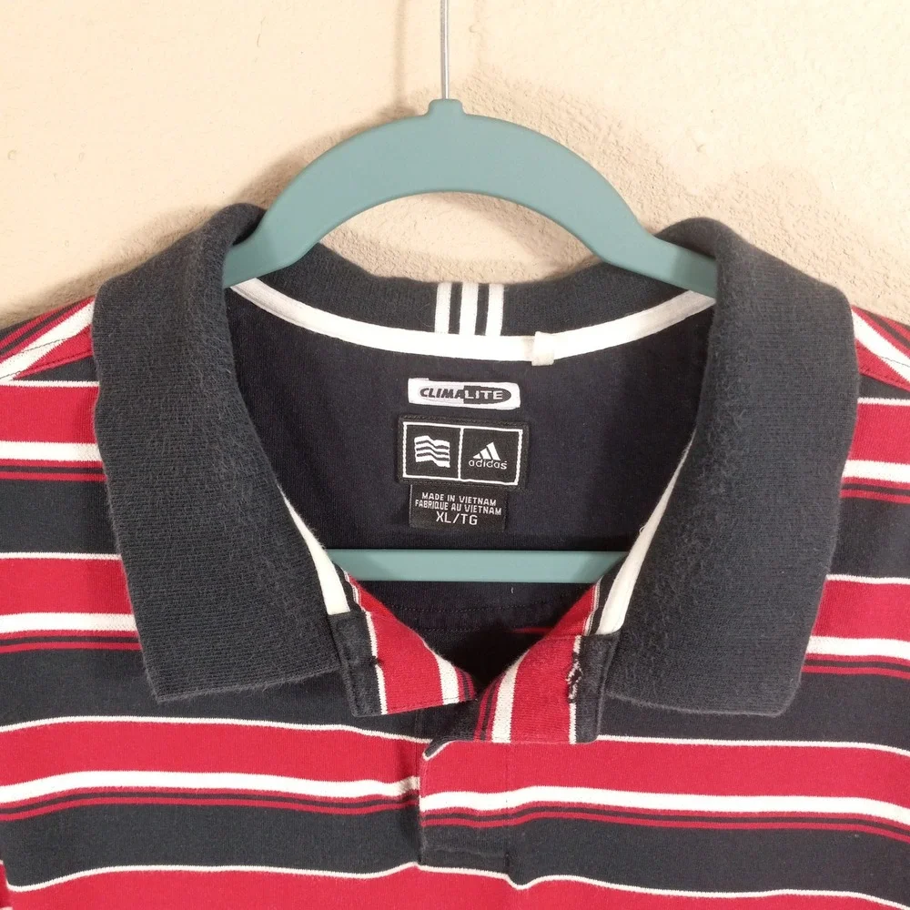 Adidas Climalite Mens XL Polo Shirt Red Black White‎ Striped Short Sleeve 938005